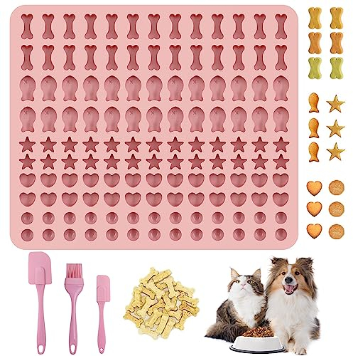 130 Gitter, Backmatte Hundekekse, Silikon Backform, Mit Backpinsel und Teigschaber, für DIY Hundekekse und Leckerlis (5 Formen in 1)
