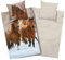Aminata kids Biber Bettwäsche 135x200 Pferd Pferde-Tier-Motiv Mädchen Kinder-Wende-Bettwäsche-Set Baumwolle braun