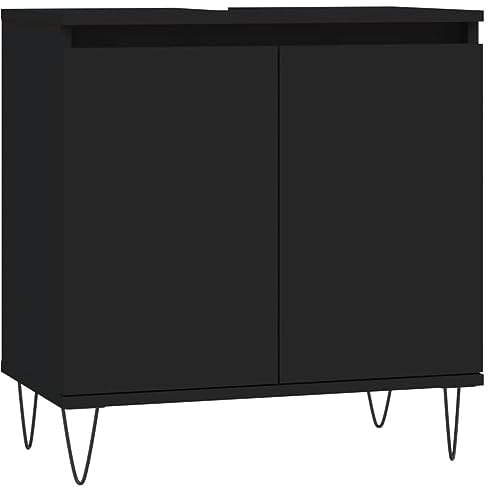 vidaXL Badezimmerschrank, Waschbeckenunterschrank mit viel Stauraum, Badschrank mit Eisenbeinen, Bad Unterschrank Waschbeckenschrank Badmöbel, Schwarz Holzwerkstoff