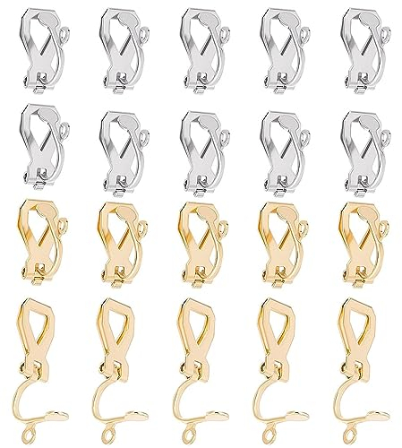 LYQNIHOB Lot de 20 Clips d'oreille en Acier Inoxydable - Attaches sans-perçage en Or et Acier Inoxydable pour Transformer Les Boucles d'oreilles, des pièces de qualité pour Vos créations de Bijoux,