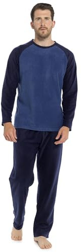 INSIGNIA Mens Fleece Long Sleeve Top Pyjamas Sets (UK, Alpha, XXL, Regular, Regular, Blue Raglan)