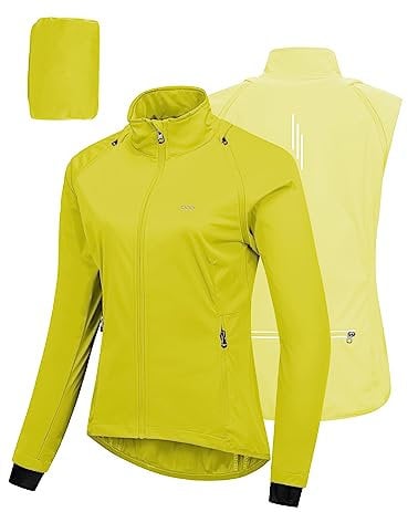 33,000ft Women's Cycling Jacket Waterproof Breathable Running Jacket Women High Visibility Reflective Cycling Vest with Removable Sleeves Green 2XL