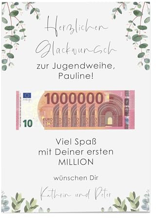 Nastami Poster ERSTE MILLION Geldgeschenk personalisierbar Geschenk zur Hochzeit, zum Abitur, zur Jugendweihe (Jugendweihe, DIN A4)