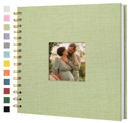 Hiwhy Scrapbook Fotoalben Leineneinband 20,5x20,5 cm 40 Seiten Hardcover Kraft Weiß Seiten Erinnerung Scrapbooking Buch für Hochzeit Reise Baby Dusche Gästebuch, Grasgrün