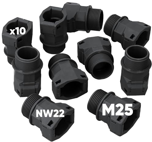 Kalitec - Raccordo per tubo flessibile dritto, M25, nero, connettore per tubo corrugato NW22, raccordo I