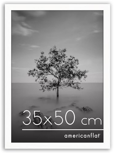 Americanflat Cadre Photo 35x50 cm en Blanc - Bois D'ingénierie avec Verre Résistant aux Chocs et Matériel de Suspension - Formats Horizontaux et Verticaux pour Mur