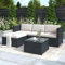 LATICO Poly Rattan Gartenmöbel Set, Balkonmöbel Set Lounge Möbel Outdoor Gartenlounge, Lounge-Sofagarnitur Terrassenmöbel Außen 3-4 Personen, Ecksofa Gartenlounge mit Kissen und Glastisch (Schwarz)