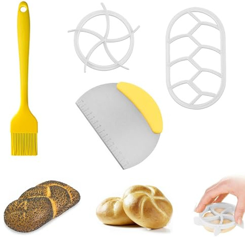 HXSYKJDM 4 Stück Brötchenstempel, Brotpresse mit Teigschaber, für Brot | Dough Scrape, Teigschaber, Semmeldrücker, rutschfest, langlebig, für selbstgemachtes Brot, Brötchen oder Pizza