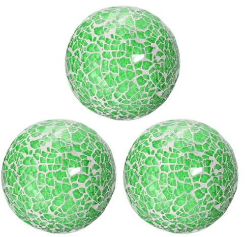 sourcing map 3Pcs Decorative Glass Balls 8cm Orbs Centerpiece Balls Mosaic Glass Ball Sphere for Decor Bowls Vases Dining Table Party, Green