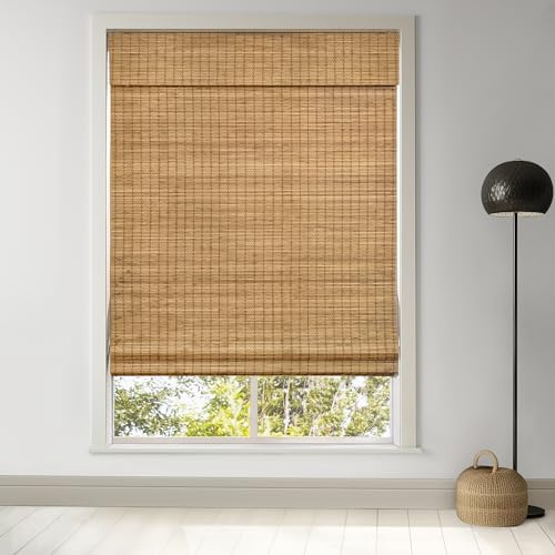 LazBlinds Cordless Bamboo Roman Shades, Privacy Blinds for Interior Windows, Room Darkening Roll Up Bamboo Blinds for Home & Patio, 34.5 W x 48 H, Highfield Teak