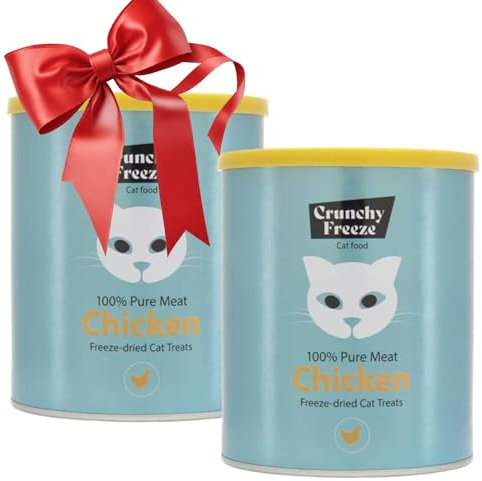 Crunchy Freeze Snack für Katzen - gefriergetrocknetes Katzenfutter ohne Zucker - Katzensnack für Zahnpflege und Gesundheit (Huhn Doppelpack, 2 x 140 g)