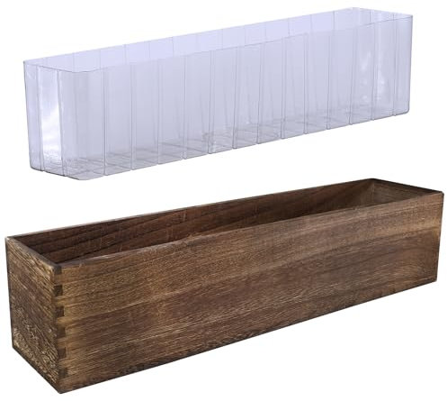 Winlyn - Fioriera rustica in legno, 45 cm di lunghezza x 9,9 cm di larghezza x 9,9 cm di altezza, colore marrone, rettangolare, con rivestimento in plastica rimovibile, per casa, casa, giardino,
