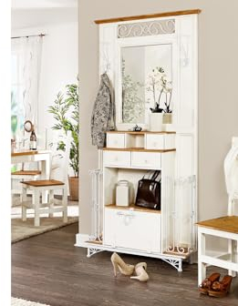 1a Direktimport Garderobe mit Spiegel Mexico Weiß/Honig - Landhausstil - Pinie Massivholz - original Mexiko Möbel