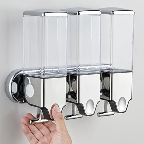 No Drill Manueller Presskopf an der Wand befestigter Seifenspender, Dusch- und Lotionspender für Zuhause, Bad, Küche, Hotels, Restaurants (Transparent, 1500ml)