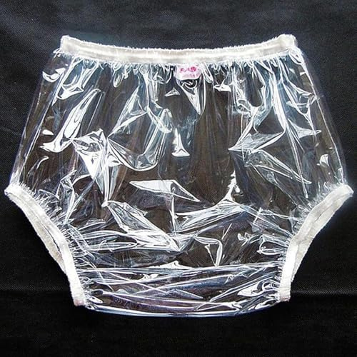 Adult Fully Clear Plastic Pants, Transparent Waterproof Underwear Incontinence Polyvinyl Chlorid Plastic Diaper for Men and Women (Clear, Medium)