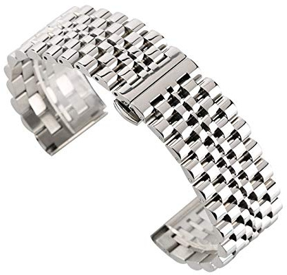 Silber/Schwarz Uhrenarmband aus Edelstahl, 22 mm, Faltschließe mit Sicherheitsarmband, solides Uhrenarmband für Herren, Ersatzarmband (Farbe: Silber, Größe: 22 mm)