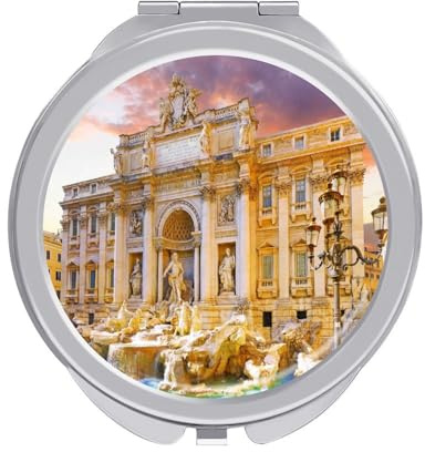 Rome's Fountains Italy Folding Make Up Mirror, Compact 2X/1X Magnification Mirror, Women Portable Travel Makeup Mirror 2.4 x 2.4 inch