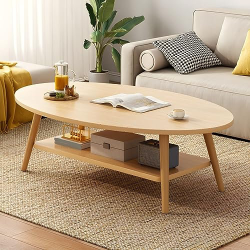 Zeitgenössischer einzelner Couchtisch aus Holz, Standard-Kaffee-/Cocktailtisch, Couchtisch, Apartment-Sofa-Beistelltisch, ovaler Tisch, Holzbeine, Balkon-Teetisch, naturfarben