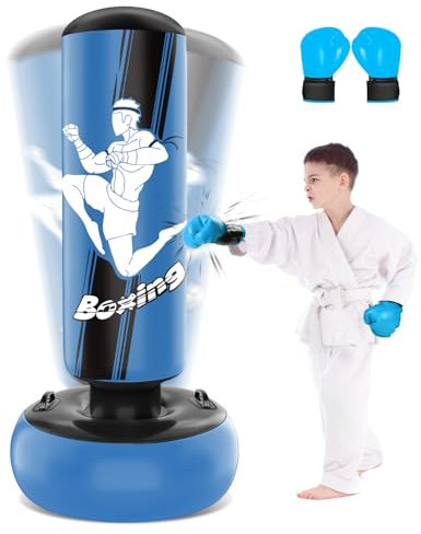 NZQXJXZ Sac de Frappe Enfants 165cm Gonflable avec Gants de Sac de Boxe Enfants pour la Pratique du MMA, du Karaté, du Taekwondo et pour soulager l'énergie de la Pentecôte
