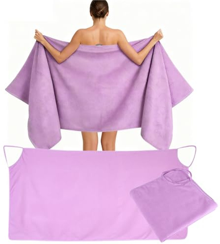 Sunicon Bademantel, Super Saugfähiges Badetuch Strandtuch, Microfiber Weich Doppelschulter Design Duschtuch für Dusche Pool Spa Badezimmer(Purple)