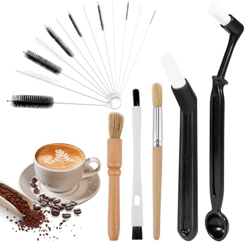 Kiperline Café Bross, 18-teiliges Set für Kaffeemühle, Reinigungsbürste für Kaffeemühle, Kaffeemaschine (mit 13 Rohrbürsten)