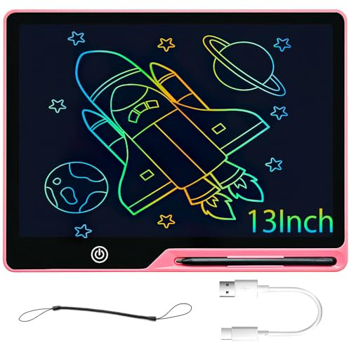 DAWRIS LCD Writing Tablet,13 Inch USB Rechargeable Doodle Board Educational Toys for 3 4 5 6 8 Years Old Boys Girls Reusable Portable Colorful Drawing Pad Toys Gifts for Kids