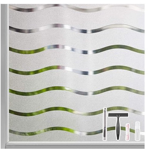 LEMON CLOUD Vinilos para Ventanas, Privacidad Esmerilado Estático Vinilo Cristal Ventana, No Adhesivo Anti UV Decorativos Oficina Cocina Hogar, 44,5 x 200 cm - Ondulado