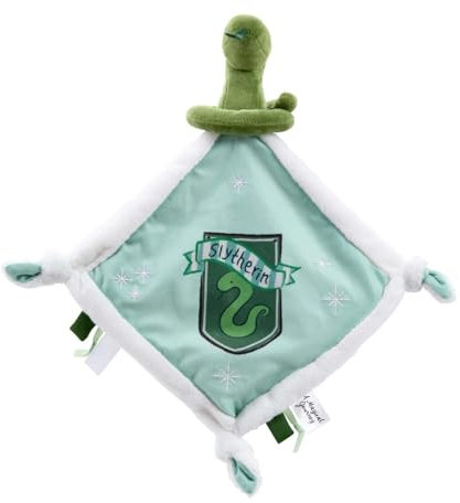 Rainbow Designs Harry Potter Slytherin Schmusetuch für Neugeborene - Weiche Plüsch-Schmusetuch mit Schlangenkopf und Wappen - Baby Kuscheldecke mit geknoteten Ecken & taktilen Tags