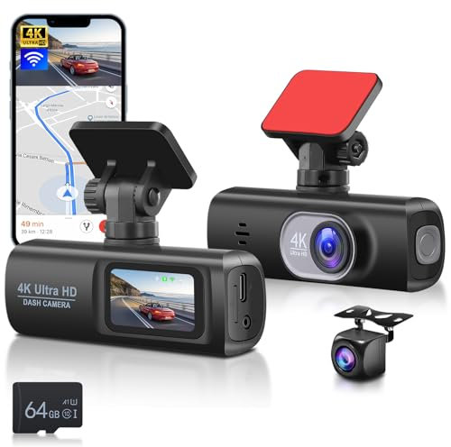 Hodozzy 4K Dashcam Cámara Coche Delantera y Trasera, WiFi Dash CAM Coche con Tarjeta, Cámara de Coche con App Control Sensor G Grabación en Bucle Súper Visión Nocturna Monitor de Aparcamiento
