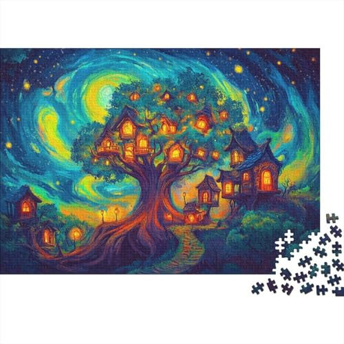 Baumhaus-Dorf Puzzle 1000 Teile Puzzle Für Erwachsene magischer Baum Stress Abbauen Familien-Puzzlespiel DIY Kreative Unterhaltung Schöne Geschenkidee Kräftigen Farben 1000pcs (75x50cm)