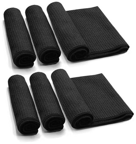 6 Stück Mikrofasertücher Barista Tuch Schwarz Waffeltuch Spüllappen Waschbar Spültuch für Küche Dicke Haushalts Putzlappen Microfaser Putztuch, 20 cm X 20 cm