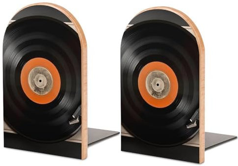 1 paire de serre-livres en bois faits à la main - Style vintage - Pour disques vinyles - Antidérapants - Décoratifs - Pour étagères et livres lourds