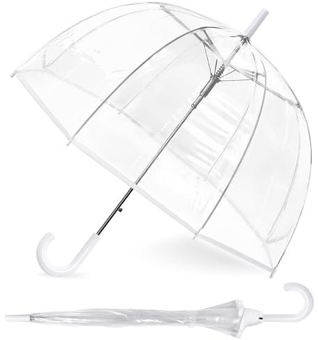 Clear Bubble Umbrella,Large Rainproof Canopy,Clear Umbrellas for Rain Adult,Umbrellas for Rain,Perfect for Weddings, Graduation and Outdoor Events - Automatic Open(Clear-White)