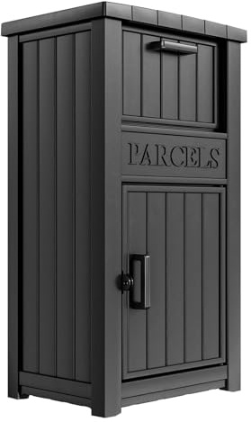 MAIUSCOLI Package Delivery Box for Outside, Large Parcel Drop Box with Lockable Secure, Waterproof and Anti-Theft Storage for Porch, Curbside, House (Black)
