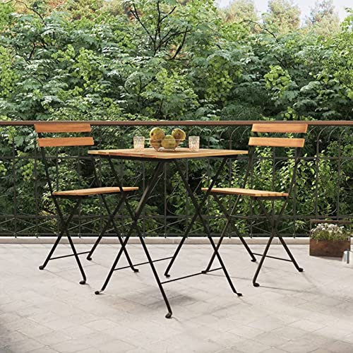 Homgoday 3-TLG. Bistro-Set Klappbar Massivholz Teak und Stahl Gartenmöbel Model319977
