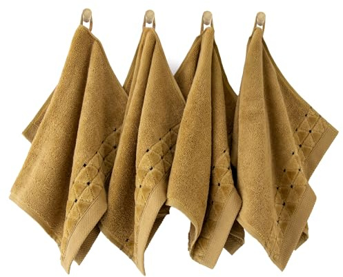 ZWOLTEX - Handtuchset 4 Stück 30x50 cm Oscar - Towels Set Ägyptische Baumwolle, Sauna Handtuch Sets, Handtücher, Badehandtuch, Hantücherset, Strandhandtuch, Badehandtuch - Senf