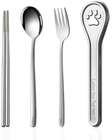 Personalised Travel Cutlery Set, Custom Cutlery Set for Lunch Box, Customised Travel Utensils for Work Camping Office (Custom Cat's paw Tableware)