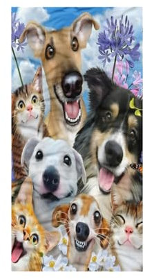 CAIRF 75x150cm Hundemotiv Handtuch für Hundefans,Welpen Tier Hunde Katze Muster Strandtücher,Großes Badetuch für Reisen Fitnessstudio Sauna,Schnelltrocknend Sandfrei Mikrofaser Bunte Strandtuch A
