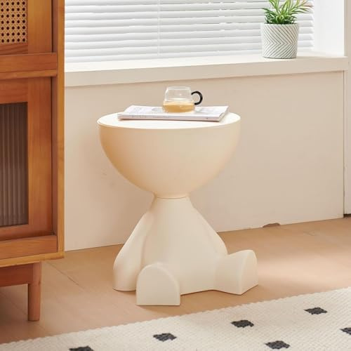 CAMPSOR Wasserdichter & langer Beistelltisch, runder moderner Couchtisch für Wohn- & Schlafzimmer, vielseitiger Akzenttisch - Milky