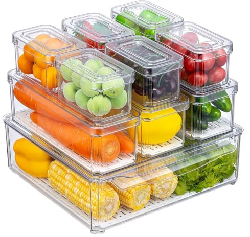 Transparente Kühlschrank-Salatbar-Behälter mit Deckel, für Kühlschrankaufbewahrung, 10 Stück