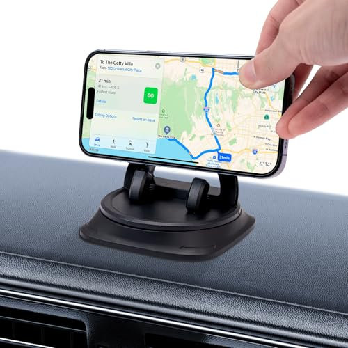 Handyhalterung Armaturenbrett Auto, Rutschfester Handy Halterung Auto mit Klebesockel, 360° Drehbar, Universal KFZ Handyhalter Auto für iPhone, Android Smartphones, GPS Geräte und Mehr, Schwarz