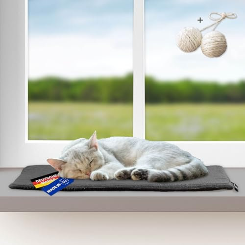 Rohrschneider Katzen Fensterliege | selbstwärmende Katzendecke | Made in EU | Katzenkissen mit Rutschfester Unterlage | waschbares Katzenbett aus Cordstoff | Größe 1 (60 x 29 cm) | dunkelgrau