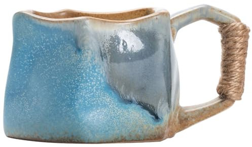 Nyutcwe Vintage Coffee Mugs, 250ml Irregular Pottery Coffee Mugs, Non Slip Japanese Tea Cup with Handle for Tea Latte Cappuccino Vintage
