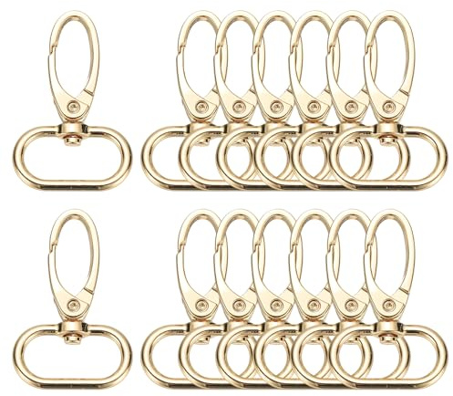 sourcing map 14 Pcs Swivel Clasps Hook, 1 Inch D Ring Lobster Claw Clasps Trigger Snap Hooks Metal Keychain Clips for DIY Purse Jewelry Making, Gold