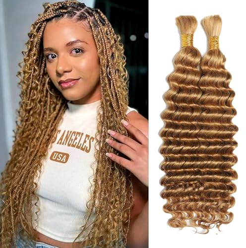 14inch Boho Braids Human Hair Extensions for Women Human Hair Braiding Hair 100g No Weft Wet And Wavy Curly Deep Wave Bulk Human Hair for Knotless Braids(DEEP,27#)