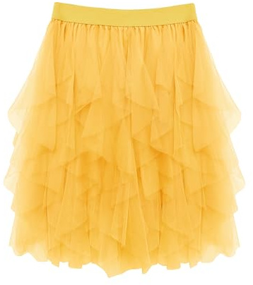 Wikoan Tyllkjolar för kvinnor, fluffig danskjolar, tyll, nät, balettkjol, oregelbunden älvkjol för dansdräkt, S-3XL, gUL, S-M