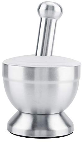 Refinem Edelstahl Mörtel Stößel Set Anti Wear Resistant Küchenwerkzeug ideal zum Mahlen von Knoblauch und mehr mit Silikondeckel