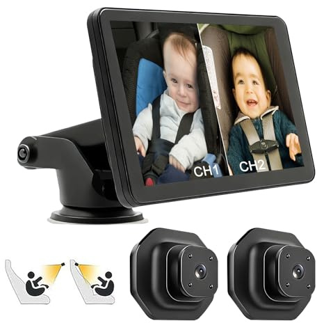 Baby Car Camera, 5 Inch 1080P HD Car Mirror Baby Rear View with IR Night Vision, 120° Wide View, for 2 Babies Kids Pets