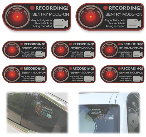 8 Pezzi Adesivi Dash Cam a Bordo | Segnale Avviso Presenza Telecamera Sentry Mode | Vetrofanie Deterrenti in Vinile per Auto e Veicoli | Resistenti UV e Intemperie | Bianco/Rosso