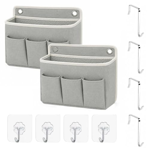 JYYWTSI 2 Stück Hängeorganizer Grau, Wandorganizer 32,5 x 24 x 10 cm mit 4 Haken, Hängende Aufbewahrungstasche für Bad Büro Wohnwagen Schlafzimmer